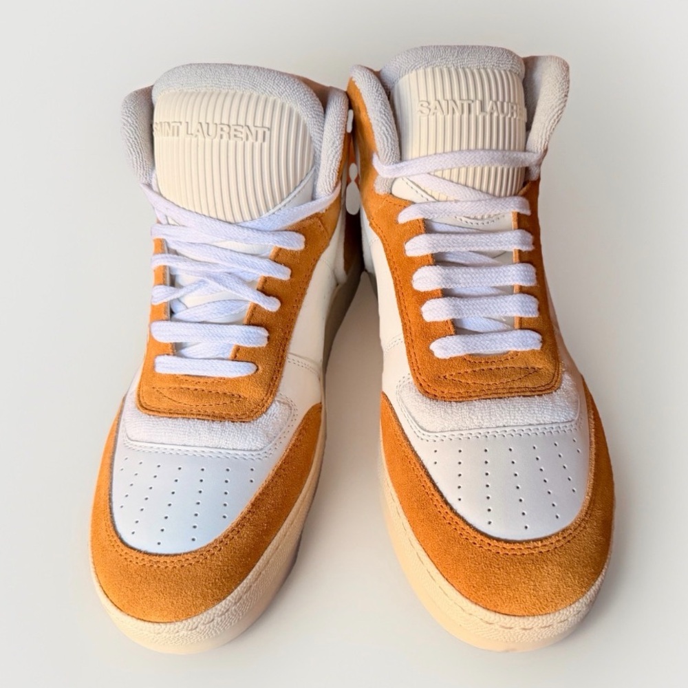 Saint Laurent SL/80 Sneakers White Tan Suede EU 39 Women 8.5 New Box Authentic